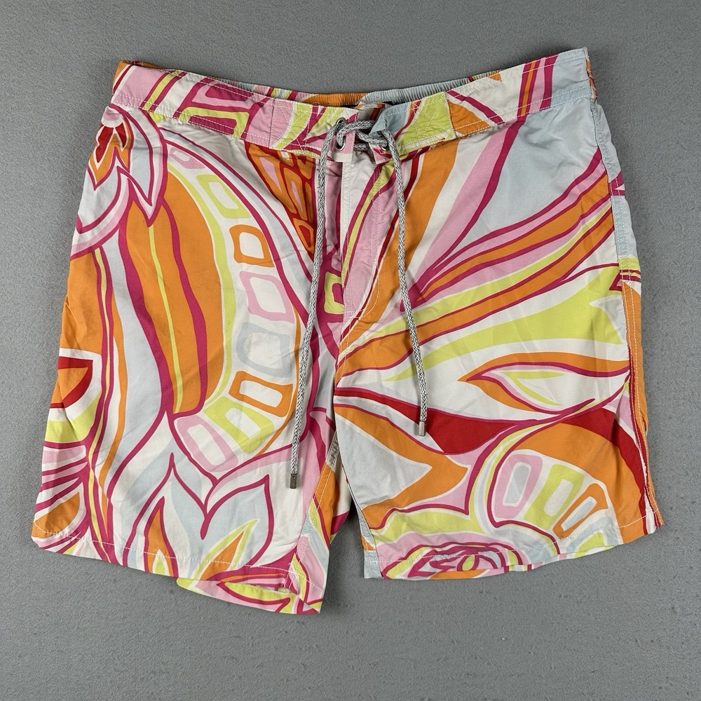 Vilebrequin Swim Trunks Men's XL Red Tropical Hawaiian Lined Drawstring